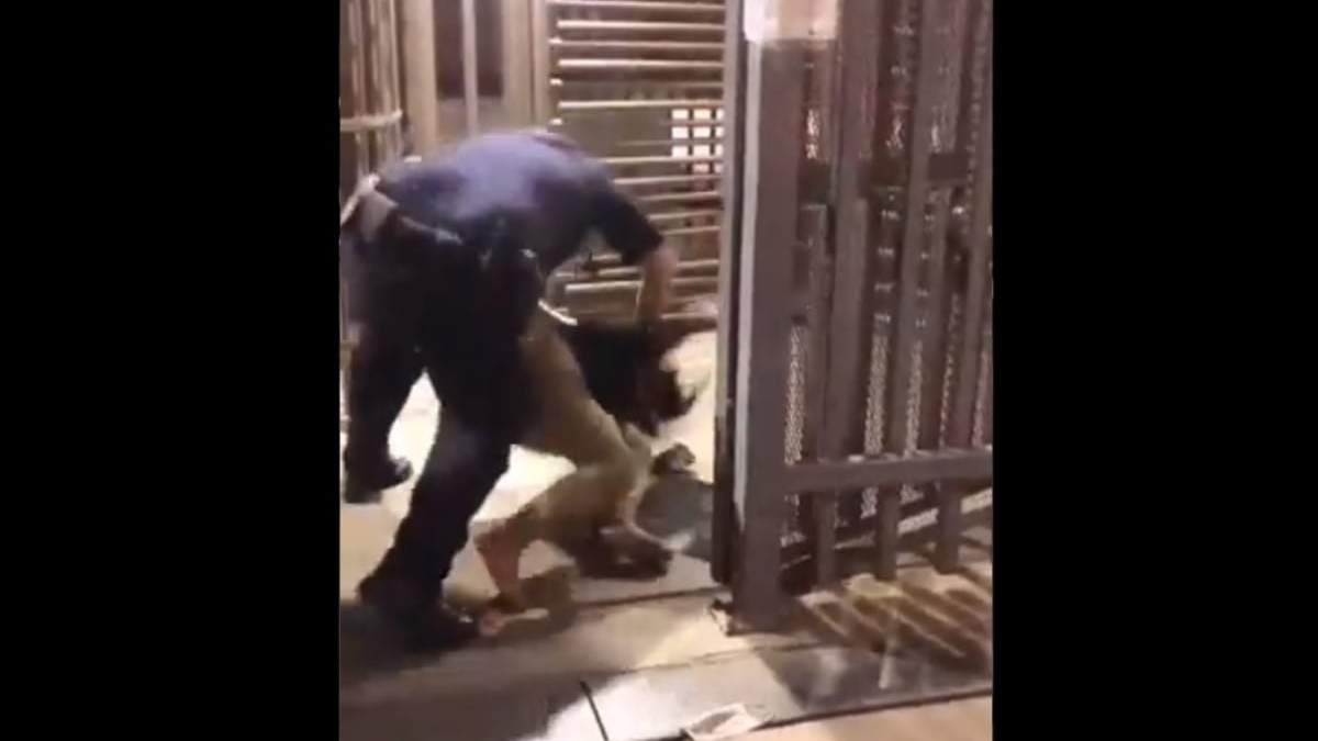 La mujer fue tirada al piso y esposada por el agente