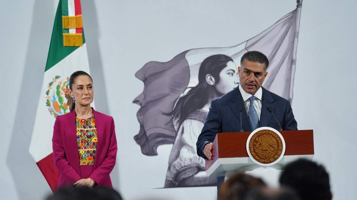 El secretario de Seguridad, Omar García Harfuch, durante la conferencia matutina de este martes 12 de agosto de 2025
