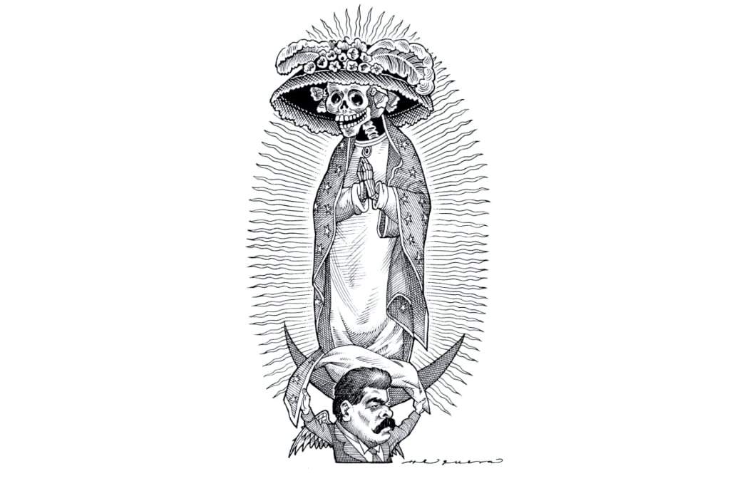 Virgen con cara de Catrina, por Helguera