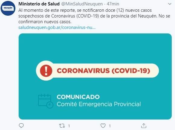 Tuit del ministerio de Salud de Neuquèn