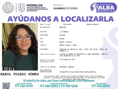 Confirman que cuerpo localizado en Coatetelco es Karol Toledo Gómez, alumna de la UAEM