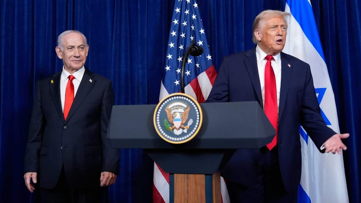 El presidente estadunidense Donald Trump y el primer ministro israelí Benjamin Netanyahu en conferencia de prensa en Mar-a-Lago, Palm Beach, Florida, el 29 de diciembre del 2025