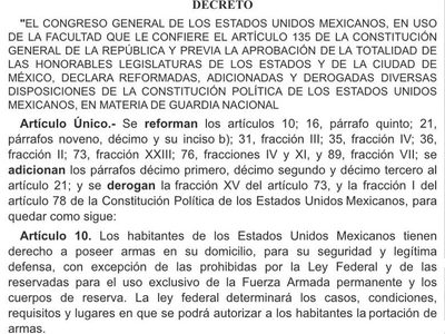 Publican decreto para la creación de la Guardia Nacional