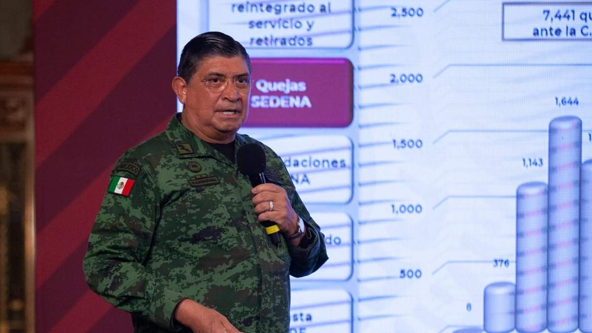 El titular de la Sedena durante la conferencia matutina de este lunes en Palacio Nacional