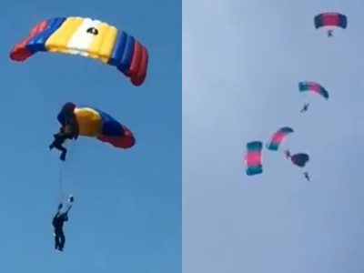 Paracaidistas pierden el control y sufren caída durante ensayo (Video)