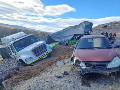 Un camión chileno chocó con un automóvil sobre la ruta 242 en Las Lajas