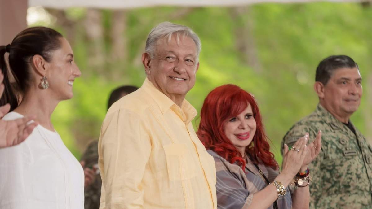 Claudia Sheinbaum, AMLO, la gobernadora de Campeche, Layda Sansores, y el secretario de la Defensa, Luis Cresencio Sandoval