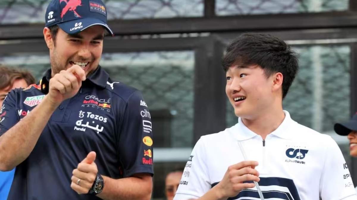 Checo Pérez y Yuki Tsunoda. Fuente: (X)