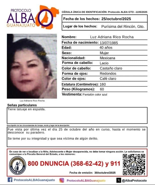 Ficha de búsqueda de Luz Adriana, quien fue hallada sin vida