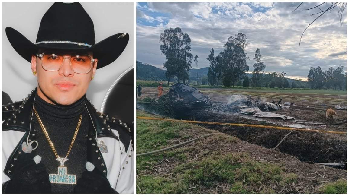 El cantante colombiano Yeison Jiménez y la aeronave siniestrada en la que viajaba