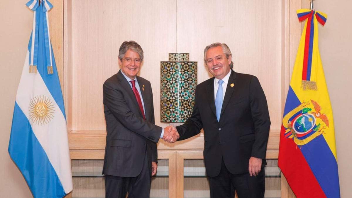 El presidente de la Nación, Alberto Fernández, con su par de Ecuador, Guillermo Lasso. Fuente: (Twitter)