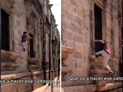 Influencer hace parkour y daña edificio histórico del Palacio de Gobierno de Jalisco (Video)