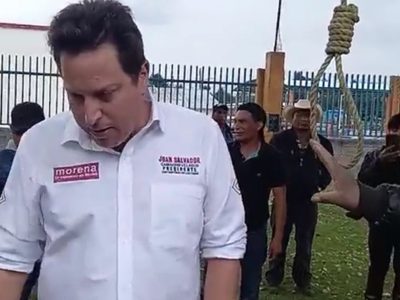 Simulan ahorcamiento de candidato de Morena por incumplir cuando fue diputado