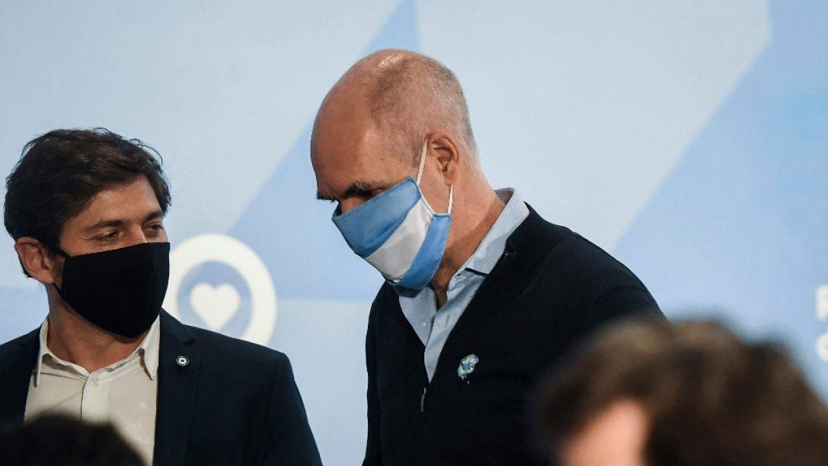 Axel Kicillof, gobernador de la Provincia de Buenos Aires, y Horacio Rodríguez Larreta, jefe de Gobierno porteño. Fuente: (Twitter).