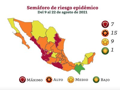 Así quedó el semáforo del 9 al 22 de agosto: siete estados en rojo y uno en verde