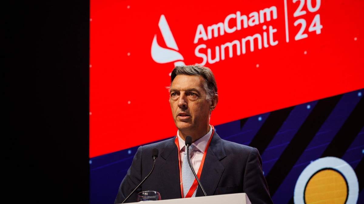 El titular de AmChan, Facundo Gómez Minujín, abriendo la jornada anual realizada el año pasado.