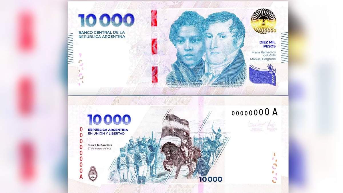 El billete de $10.000 es el primero que se emite durante la gestión de Javier Milei. Fuente: (Twitter)
