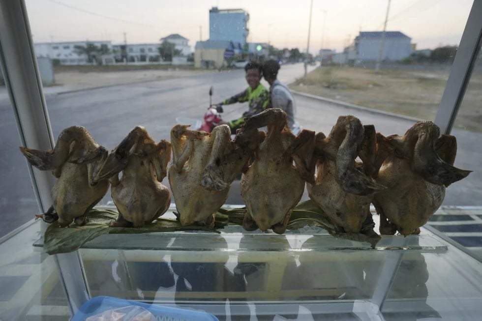 Una tienda vende pollos en Nom Pen, Camboya, el 12 de febrero de 2024