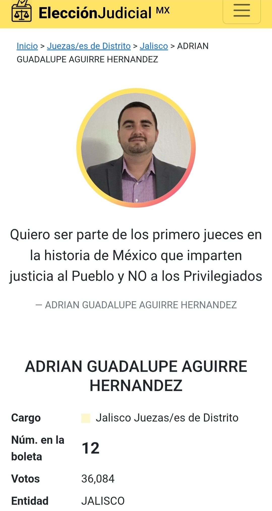 Perfil del juez Adrián Guadalupe Aguirre Hernández