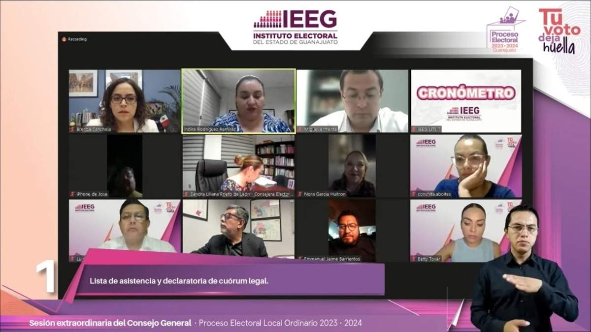 La sesión del Consejo General del Instituto Electoral del Estado de Guanajuato (IEEG)