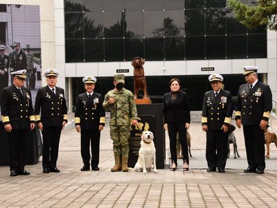 Develan la escultura de Frida, la perra rescatista de la Marina