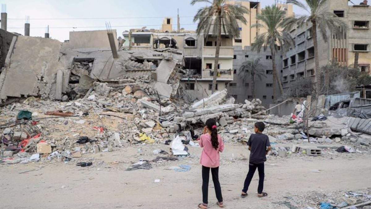 Un edificio derribado en la Franja de Gaza