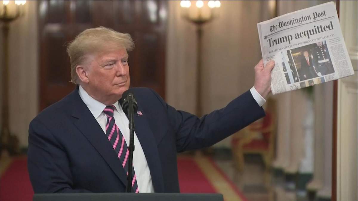 El presidente Trump tras ser absuelto. Fuente: (Twitter)