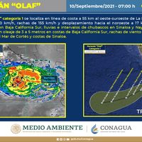 Olaf tocó tierra en BC Sur como categoría 2 y avanza hacia el noreste ya como categoría 1