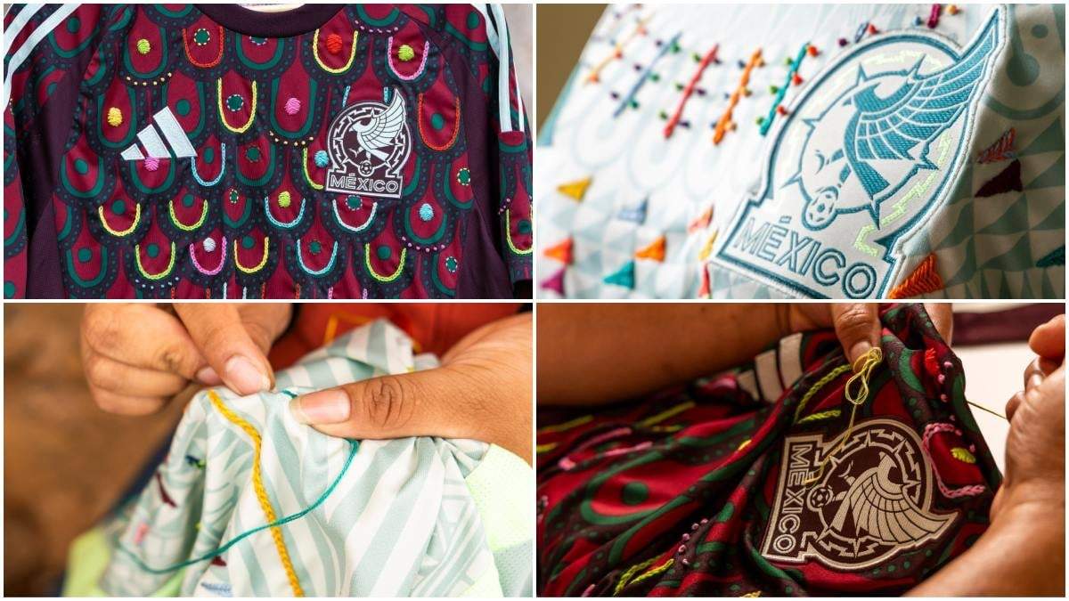 Artesanas indígenas de Puebla realizan bordado en la playera de la Selección Mexicana