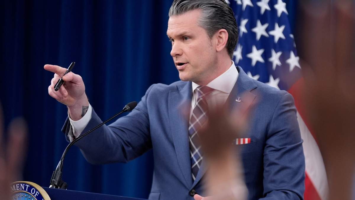 El secretario de Defensa estadounidense Pete Hegseth en conferencia de prensa en el Pentágono en Washington, el 19 de marzo del 2026