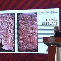Así es la estela dual hallada durante las excavaciones para la construcción del Tren Maya