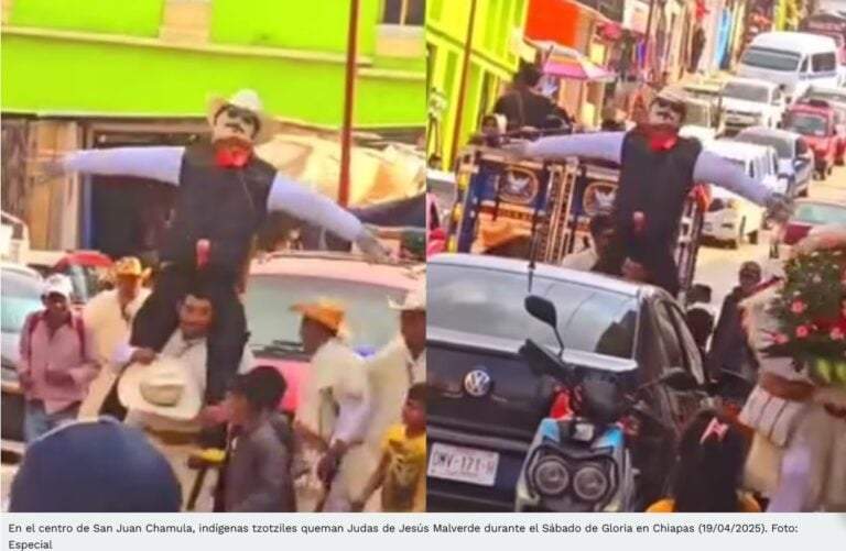 Chamulas queman como Judas a figura de Jesús Malverde, santo patrón de los grupos criminales