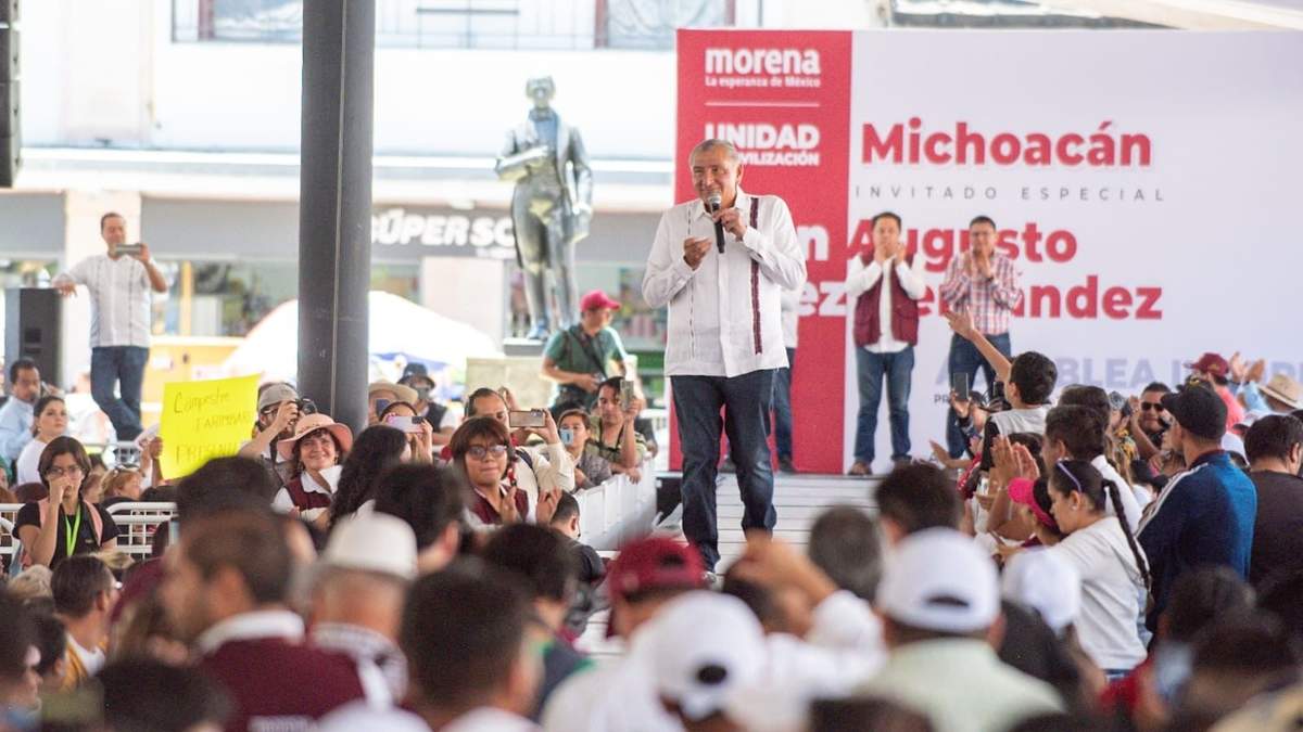 Adán Augusto López en su asamblea informativa en Michoacán, el 25 de agosto de 2023