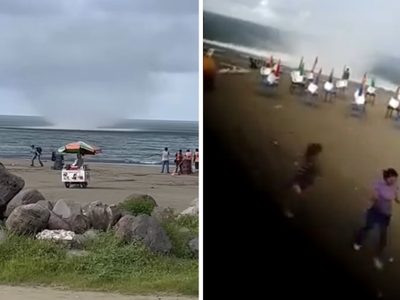 Tromba marina se convierte en tornado en Veracruz; azota la playa y ahuyenta a turistas (Videos)