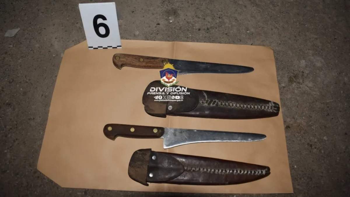 Los cuchillos encontrados en el paraje de Buta Ranquil. Fuente: (Policía de Neuquén)