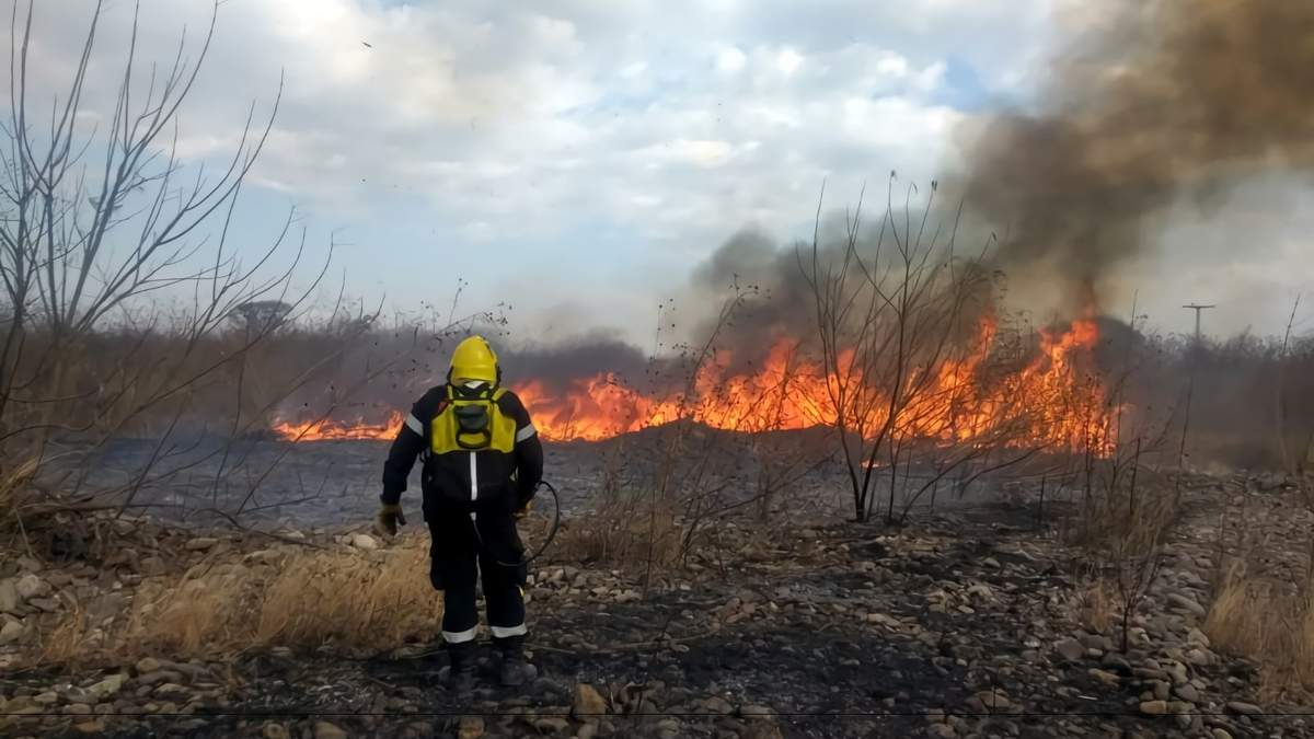 Bombero extingue un incendio. Fuente: (Twitter)