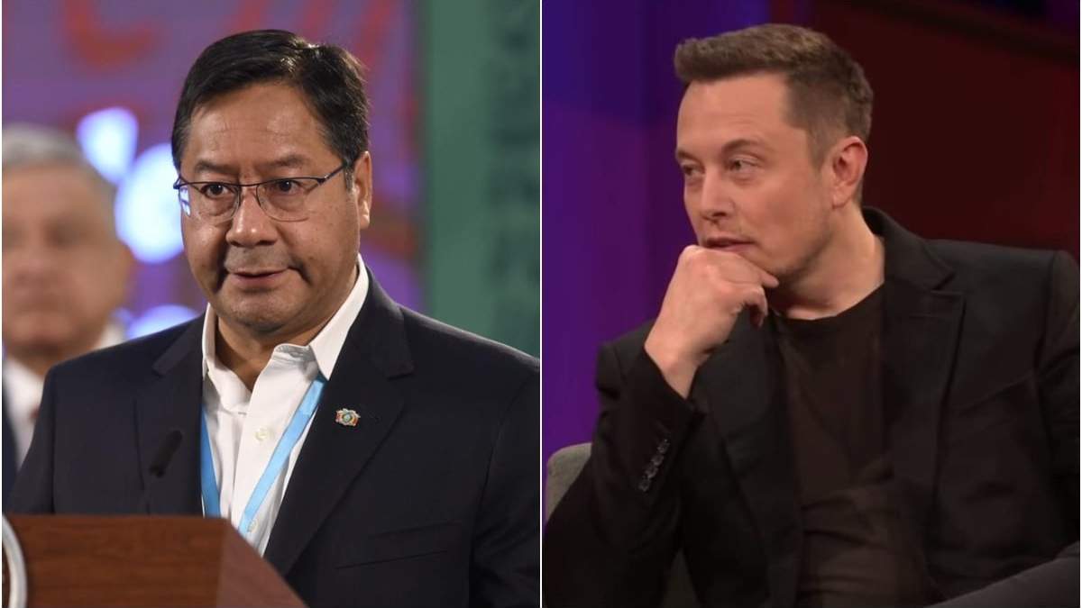 Luis Arce (izq.) señaló a Tesla, del empresario de Elon Musk, de estar detrás del golpe de Estado en Bolivia