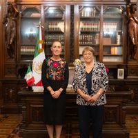 Sheinbaum recibe a Michelle Bachelet en Palacio Nacional