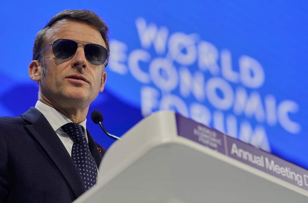 El presidente francés, Emmanuel Macron, habla durante la Reunión Anual del Foro Económico Mundial en Davos, Suiza, el martes 20 de enero de 2026