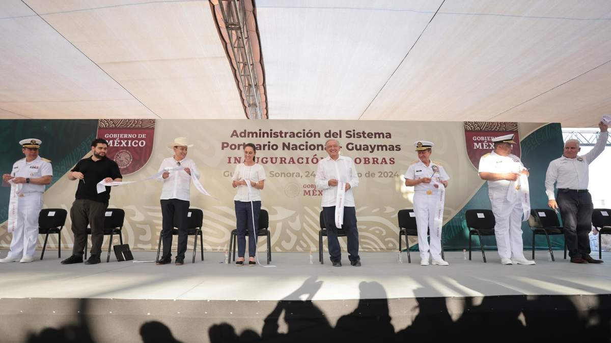 Durazo, Sheinbaum y AMLO en la inauguración de obras en Guaymas, Sonora