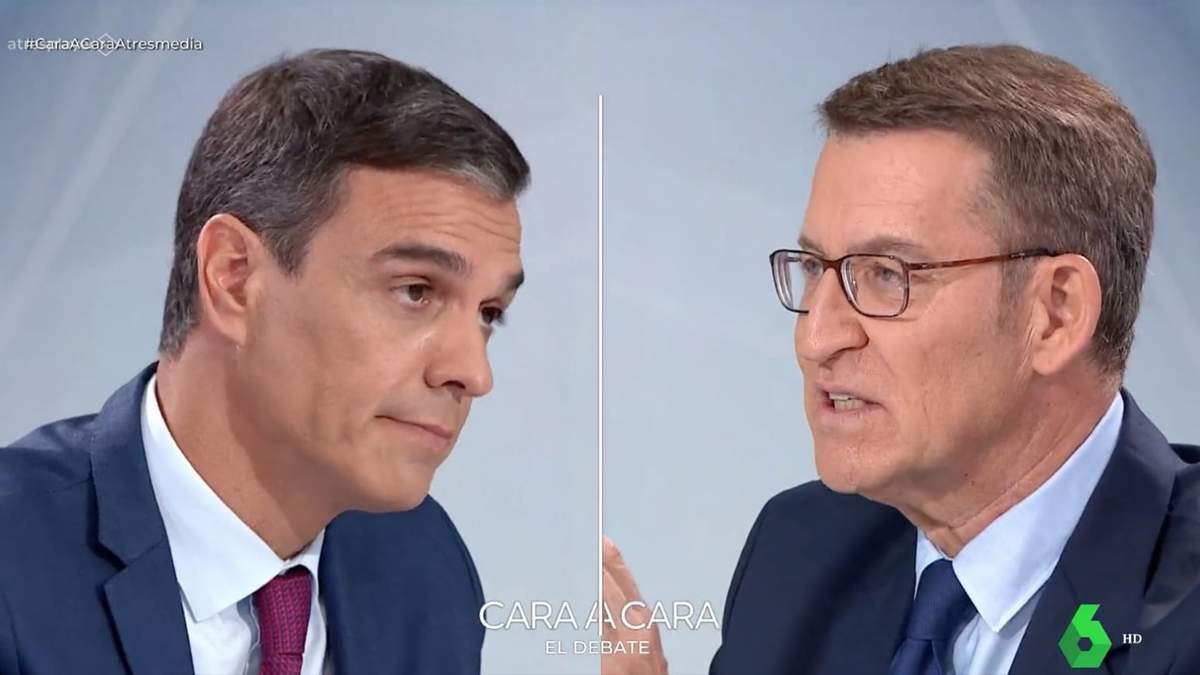 Pedro Sánchez y Alberto Núñez Feijóo en el debate televisivo