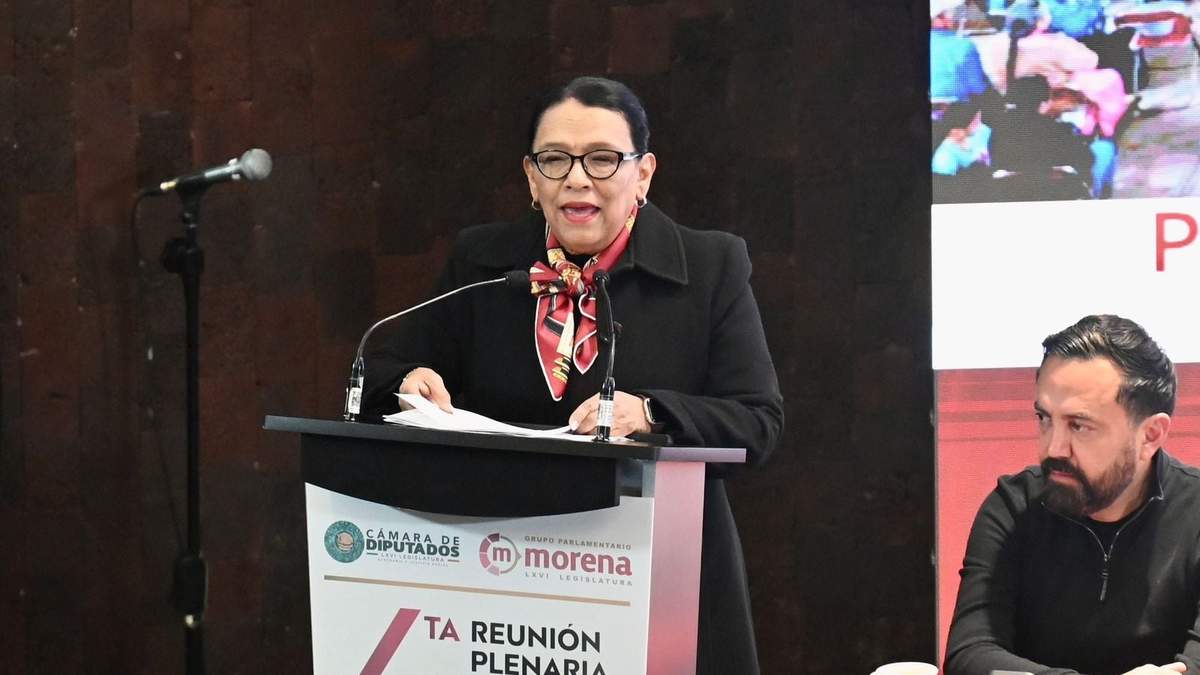 La secretaria de Gobernación, Rosa Icela Rodríguez, en la cuarta reunión plenaria de Morena en San Lázaro
