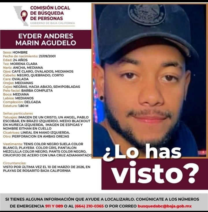 EYDER ANDRE´S COLOMBIANO PERDIDO EN BC FOTO ESPECIAL