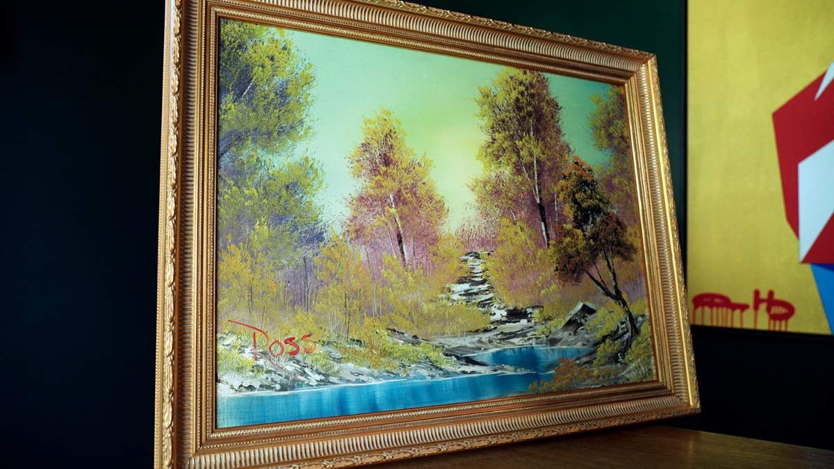 El cuadro "A Walk in the Woods", la primera obra de Bob Ross pintada durante su icónico programa de televisión