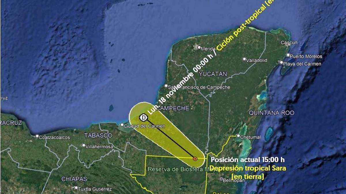 Trayectoria de la depresión tropical Sara