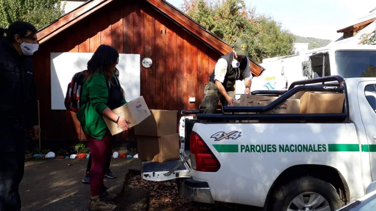 Manos solidarias para realizar la entrega de módulos alimentarios.