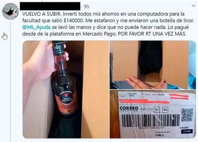 Estafa con Mercado Libre. Fuente: (Twitter)