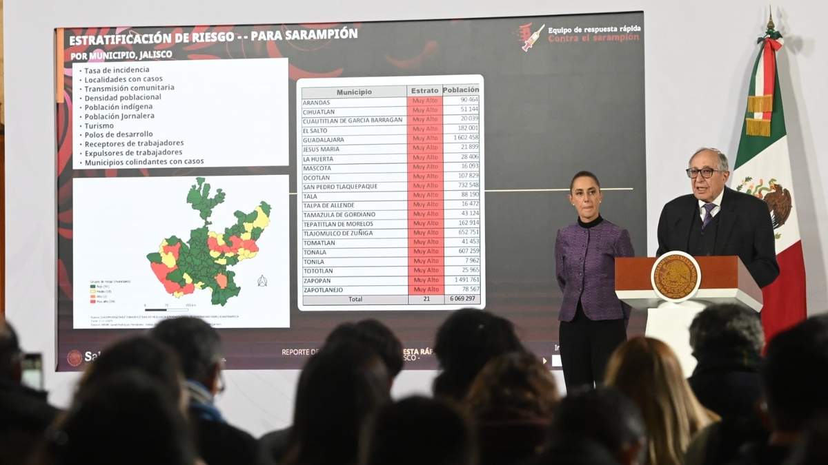 El secretario de salud federal, David Kershenobich, habla sobre el brote de sarampión en México en la conferencia matutina de Palacio Nacional, el martes 20 de enero de 2026