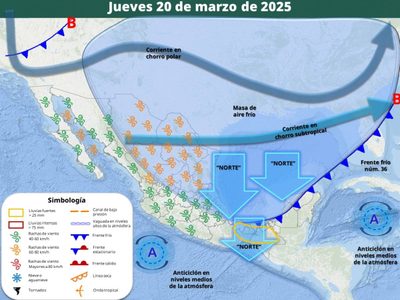 Masa de aire frío se extenderá el jueves y provocará lluvias en la mitad del país