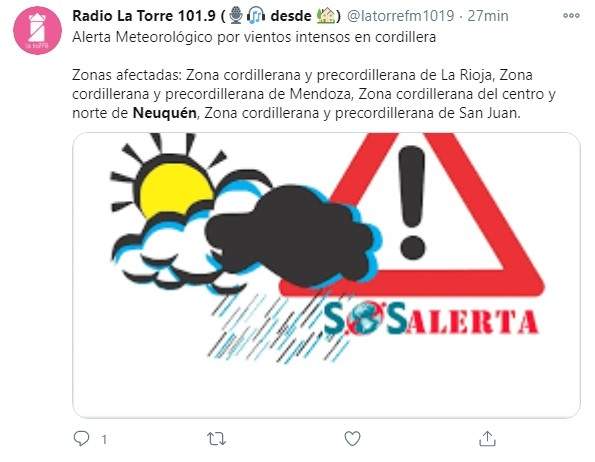 Tuit sobre el alerta